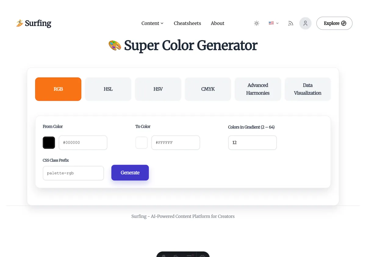 Surfing Super Color Generator – RGB グラデーションパネル